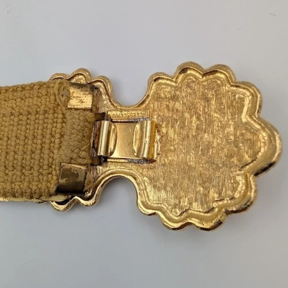VTG Accessocraft Gold Tone Belt Fish Scale Sequins Metal‎ Ornate Buckle Etruscan